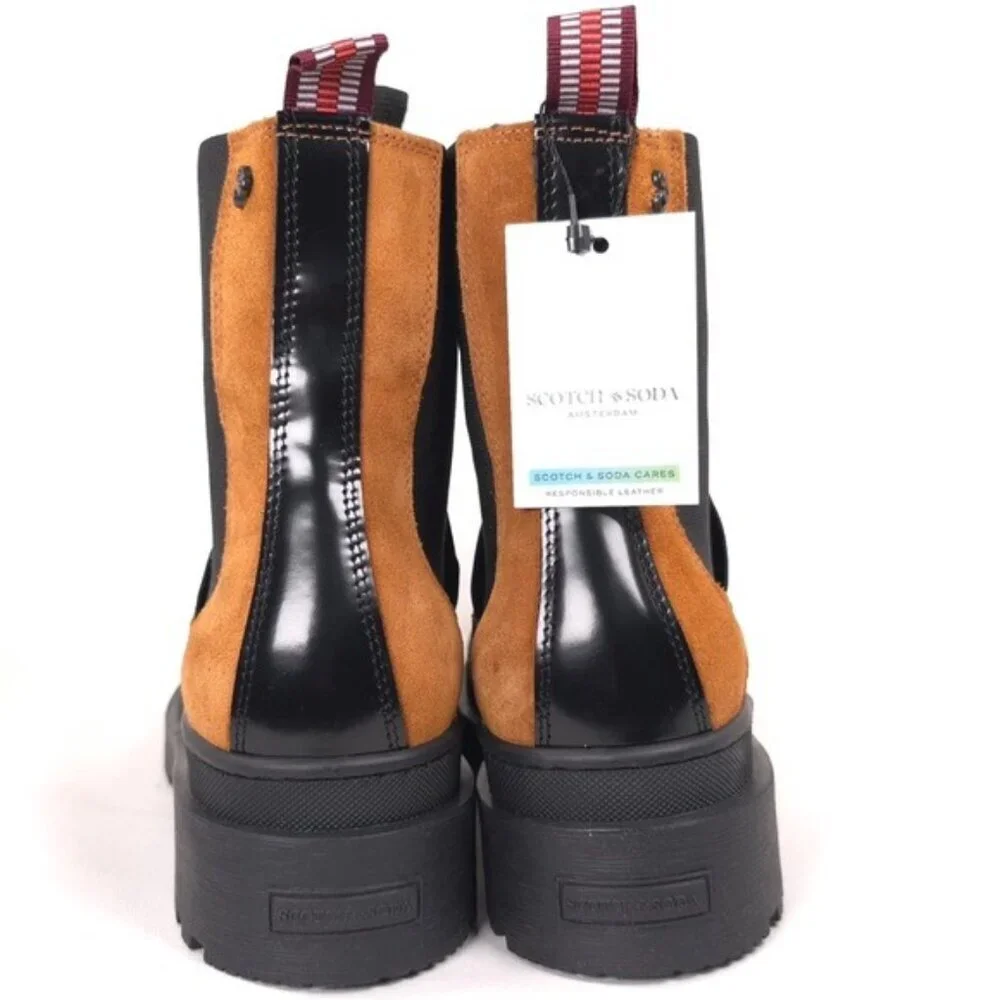 NWB SCOTCH & SODA Aubri Chelsea Boot Leather Suede Cognac Size 39 Women 25751275